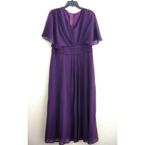 DRESS-Plum Purple-Lined-Flared Sleeves-V-Neck-Midi Length-Size XXL - Picture 1 of 8